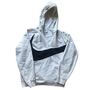 Nike Men's M Big Swoosh 1/2 Zip White Hooded Sweatshirt DX0566-657